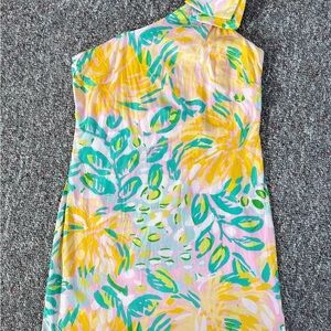 Lilly Pulitzer Chloe 1 Shoulder Pink Barbie Core Soft girl Silk Dress Corset